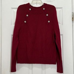J.Crew Crewneck Sweater with Jeweled Buttons - Heather Burgundy